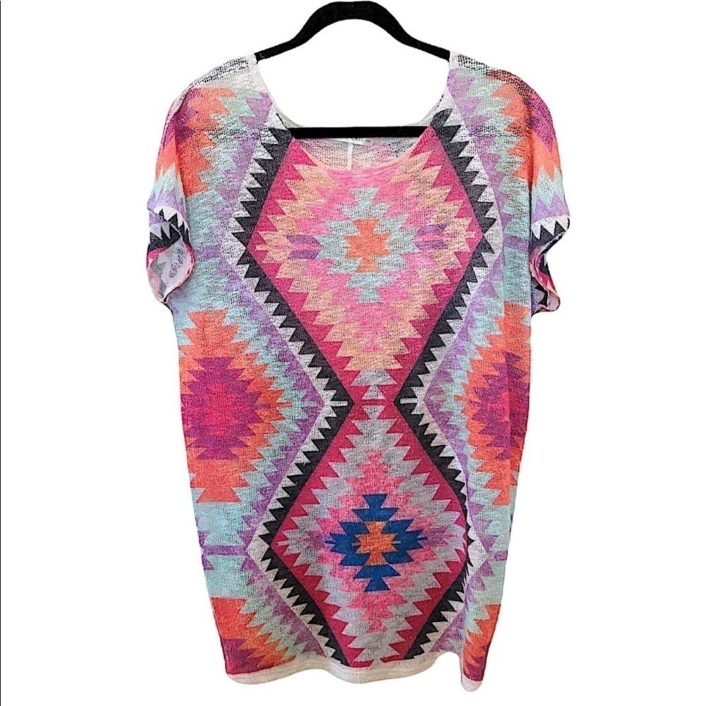 LUNA Chic Tribal Print Knit Tunic Size Small